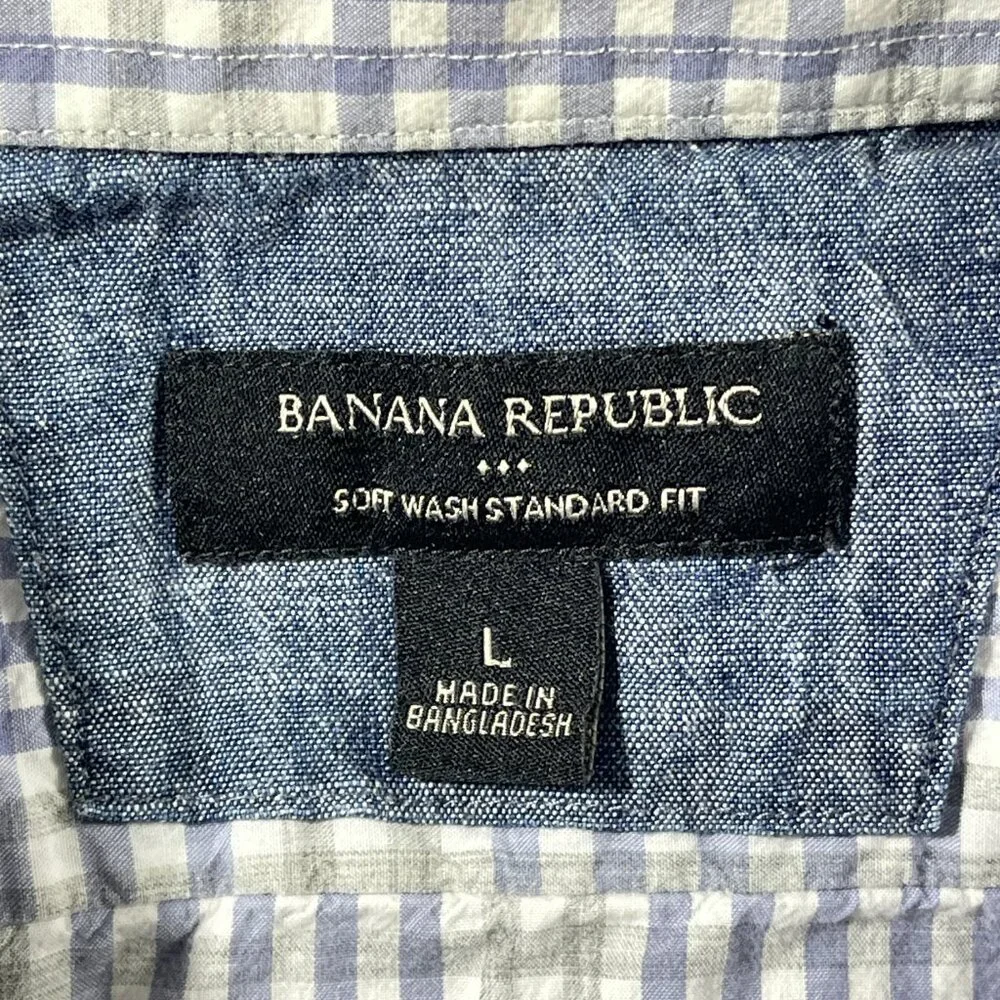 Banana Republic L Men Soft Wash Standard Fit Button Down Purple Plaid Casual‎